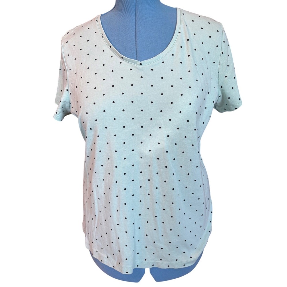 Croft & Barrow The Classic Tee Mint Green Polka Dot V-Neck Cotton Top XXL